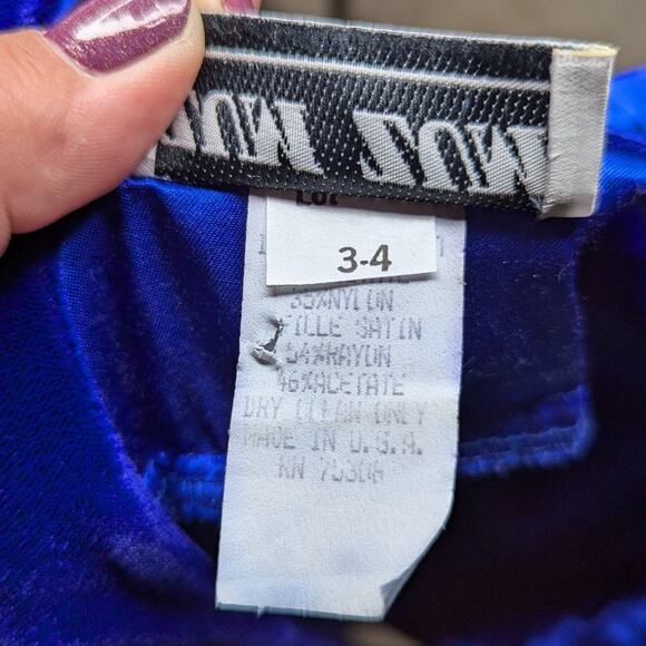 Vtg 1990s Zum Zum Blue Velvet Bow Accent Satin Skirt Maxi Prom Dress 3 4 - Picture 7 of 8